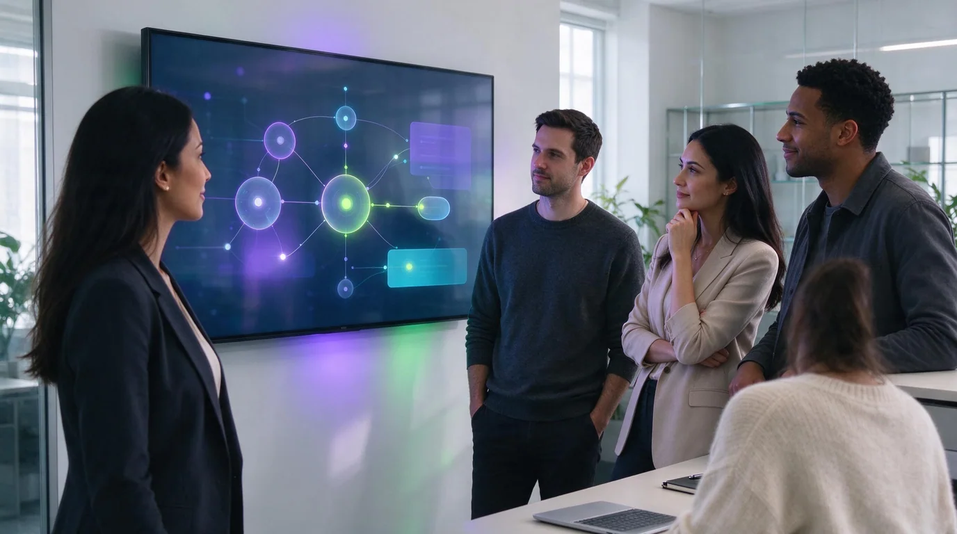 Team working with AI agents after automation